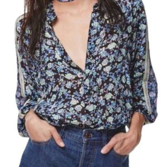 Free People, Skyway Drive In Blouse floral design snap buttons Long sleeve - Picture 1 of 13